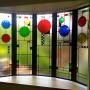 Leadlights in faceted window at top of stairwell
