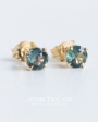 John Taylor Jewellers Parti Sapphire Green and Brown Bi-tone Stud Earrings in 10ct Yellow Gold