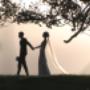 On wedding photo shoot at sunset
