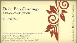 Rene Frey-Jennings Counselling Therapy & Professional Supervision  MNZAC, MTAAP