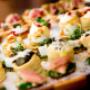 Chilli prawn vol-au-vents, smoked salmon and pea