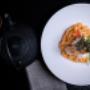 ‘Mentaiko’ Udon: Udon noodle with spicy cod roe, poached prawn, whipped butter, spring onion, nori and tobiko