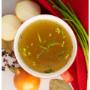 Onion Soup- Sliced Onions combined with a good vegetable stock and a touch of white wine to warm up your day.