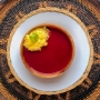 Beetroot Gazpacho with mango granita