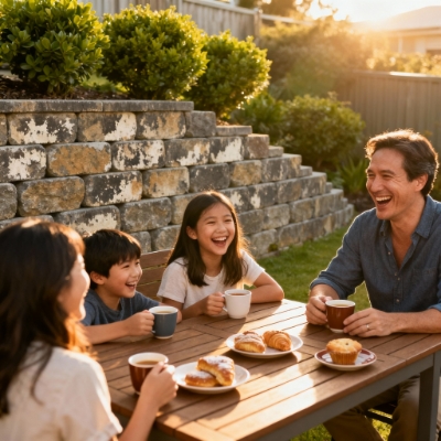 Happy family in their backyard